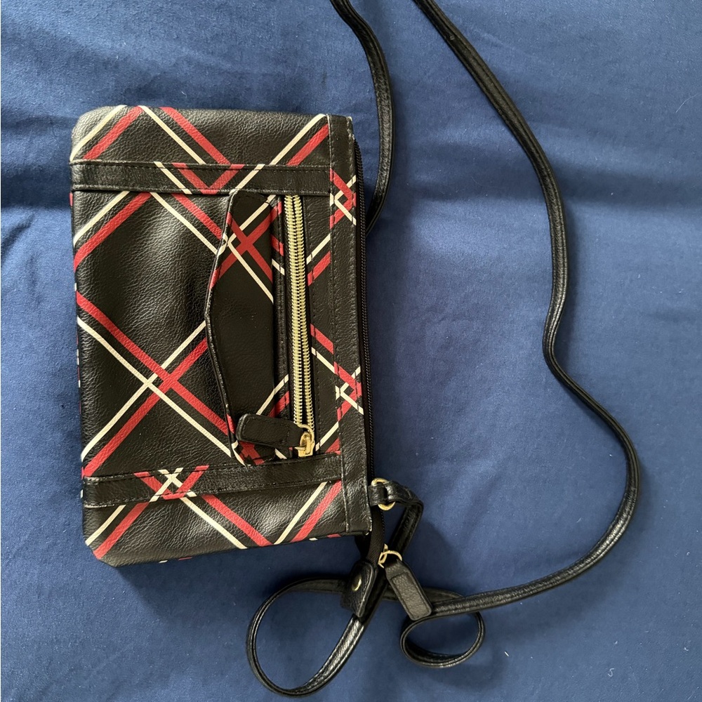 Plaid Crossbody Bag with Black Strap